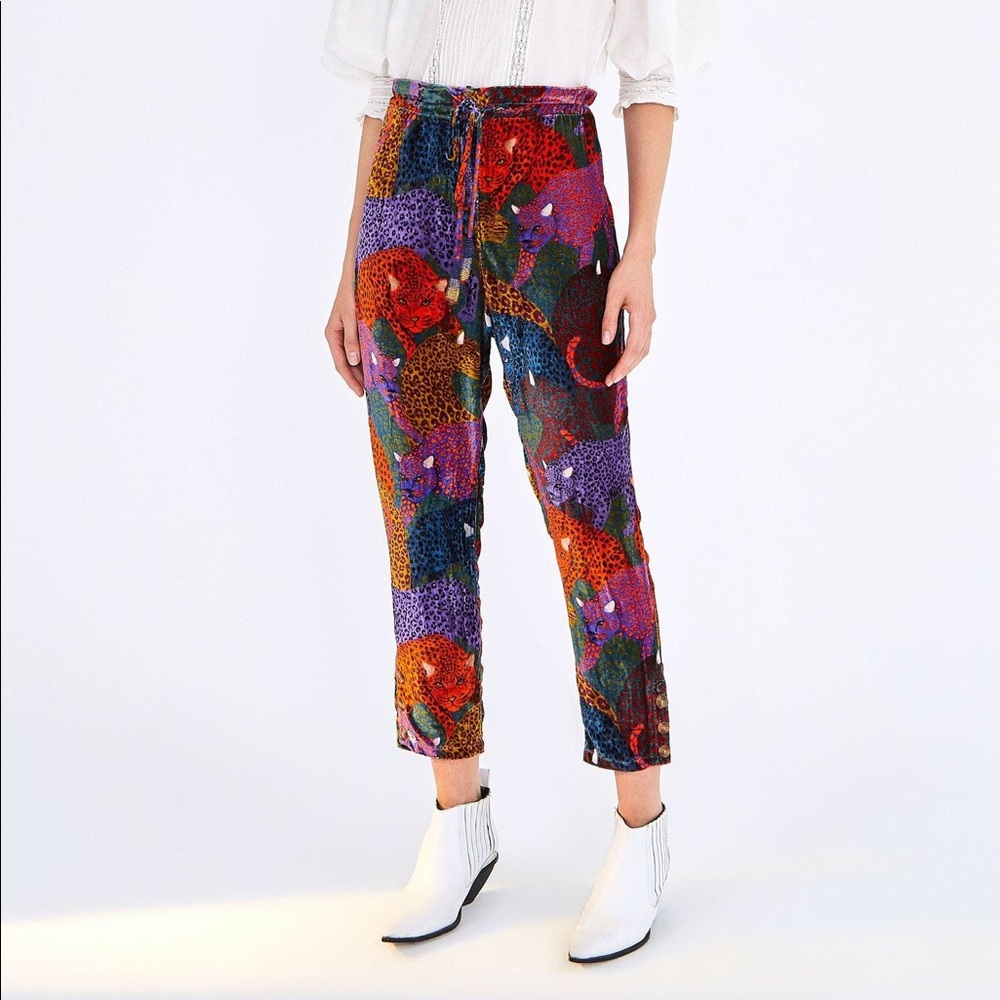 Farm Rio velvet rainbow jaguar pants in size xs